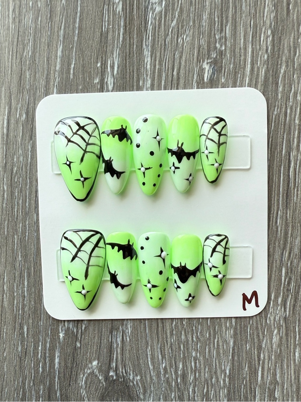 Neon Green Halloween Bat & Spiderweb Press-On Nails for Women